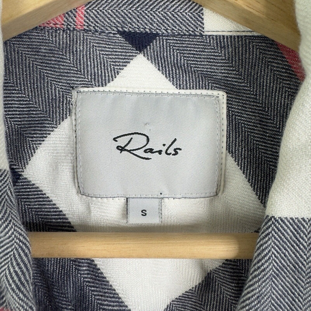 Rails Flanel Shirt women sz Small Dylan White Indigo‎ Blush Plaid button down - Picture 3 of 5